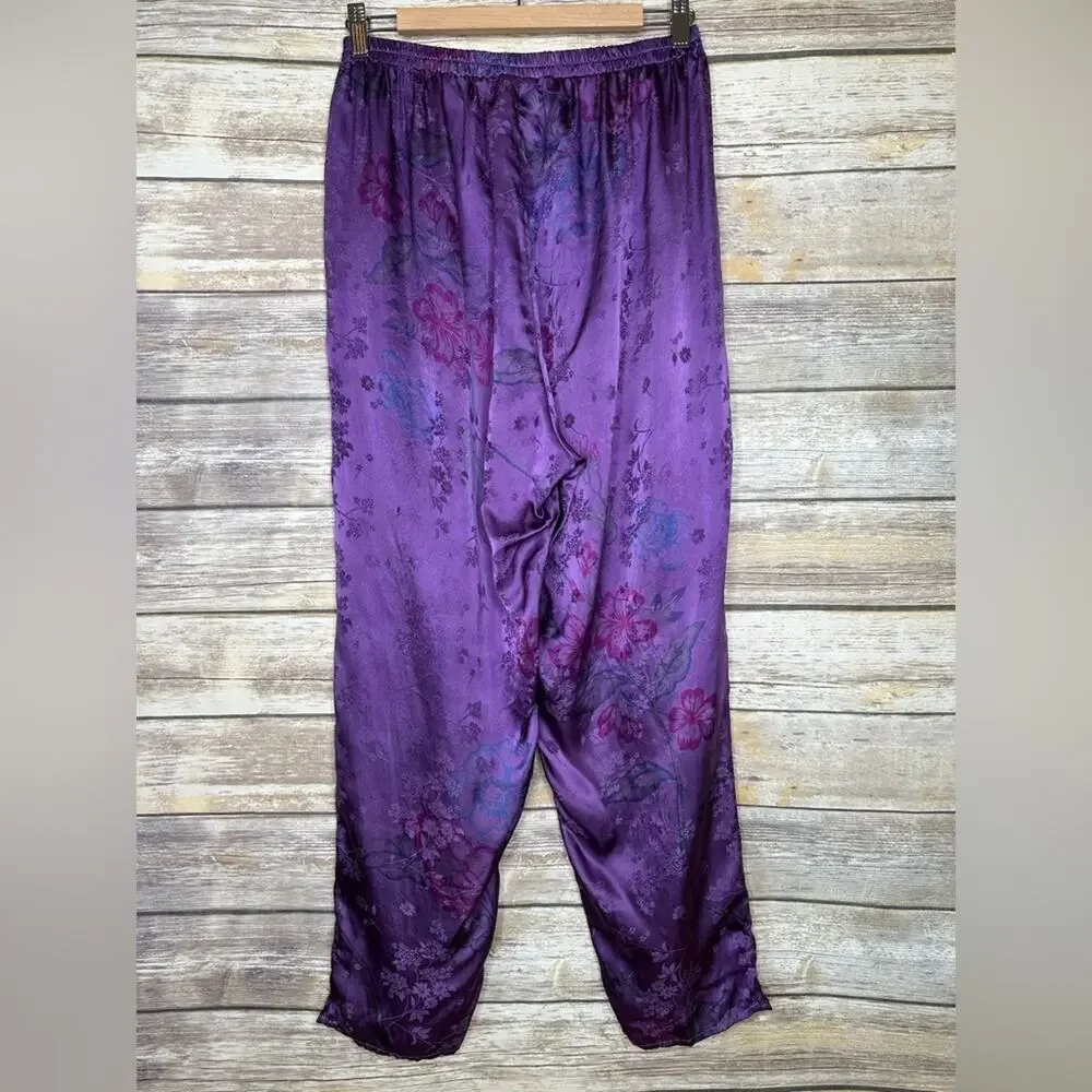 URU Purple Satin Silk V-Neck Sleep Set - Women's Two-Piece Loungewear L